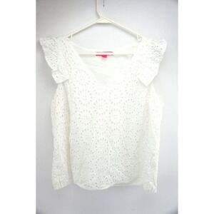 Lilly Pulitzer White Eyelet Flutter Sleeve V Neck Top XL